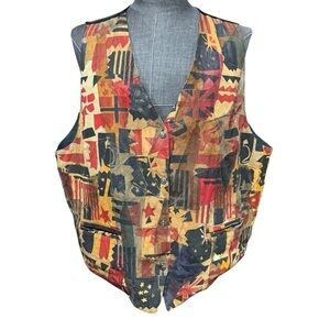 JMT Vintage Leather Vest World Flags Novelty Patchwork 3XL Statement Flag Retro